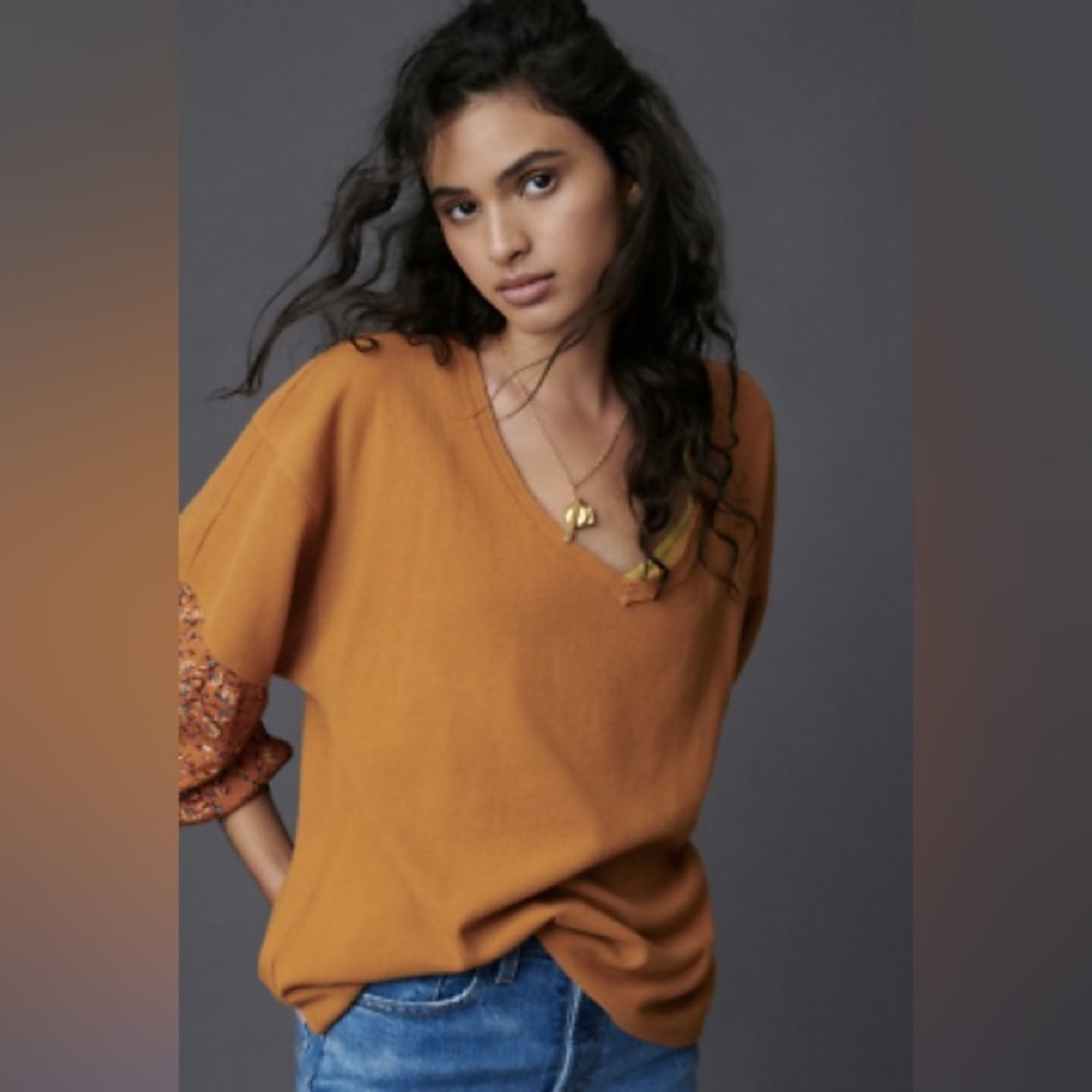 By Anthropologie Annette Top with Floral Bubble Sleeves - Picture 3 of 12
